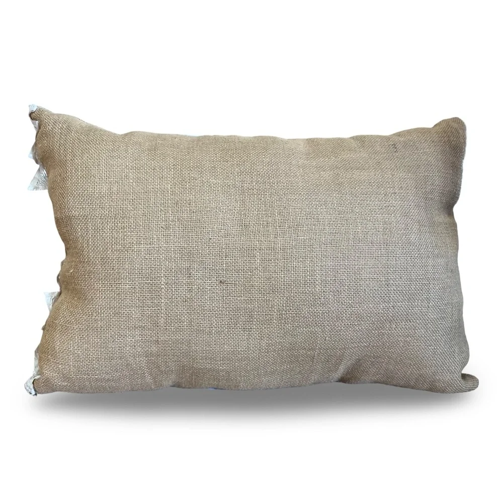 Vintage Embroidered Lace with Rustic Burlap Lumbar Pillow One of a Kind